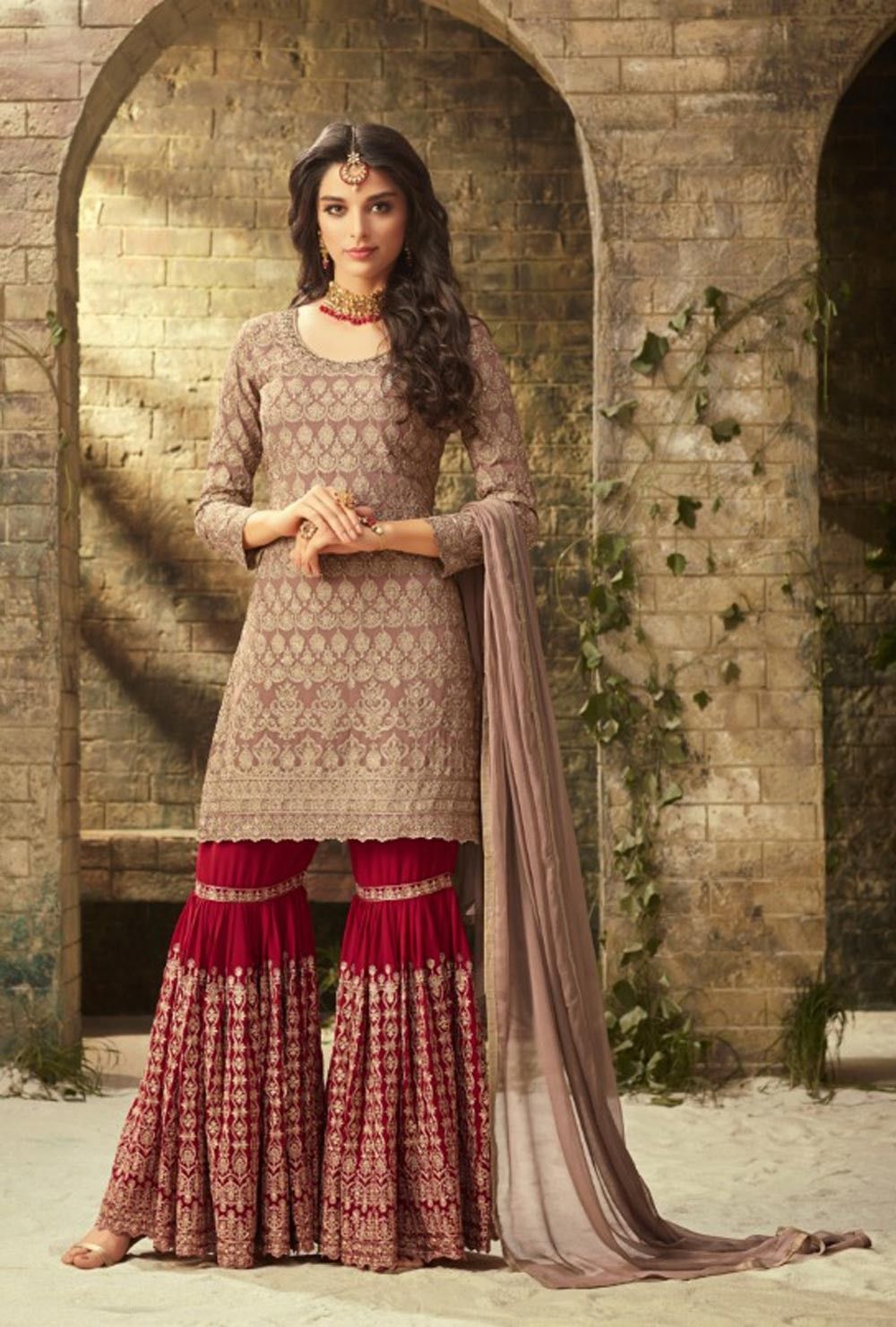 Exotic Grey Color Heavy Faux Georgette Embroidered Plazo Suit