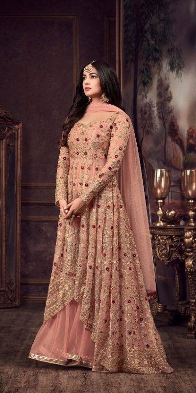 luminous-peach-color-heavy-net-embroidered-stone-work-sharara-suit