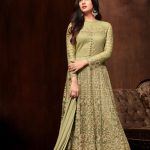 magnificent-Olive Green-color-vaishnavi-net-embroidered-party -wear-anarkali-suit