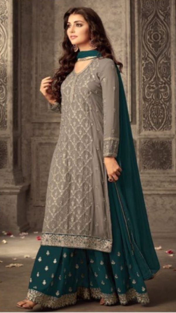 mesmerizing-peacock-blue-faux-georgette-embroidery-stone-work-sharara-suit