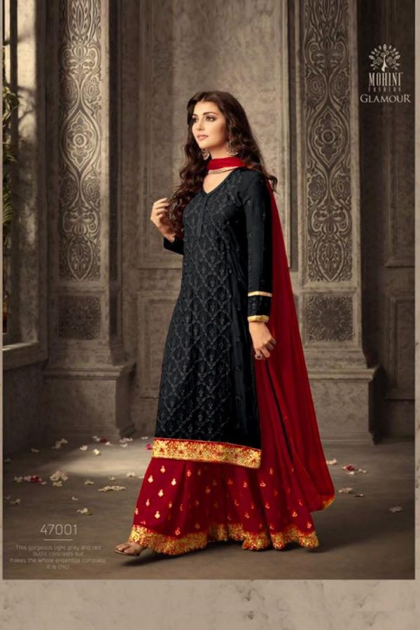mesmerizing-red-faux-georgette-embroidery-stone-work-sharara-suit