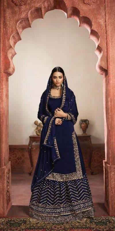 Graceful Navy Blue Color Rangoli Silk Festive Wear Sharara Suit