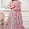 Pleasing Light Orange Color Butterfly Net With Multi Work Anarkali