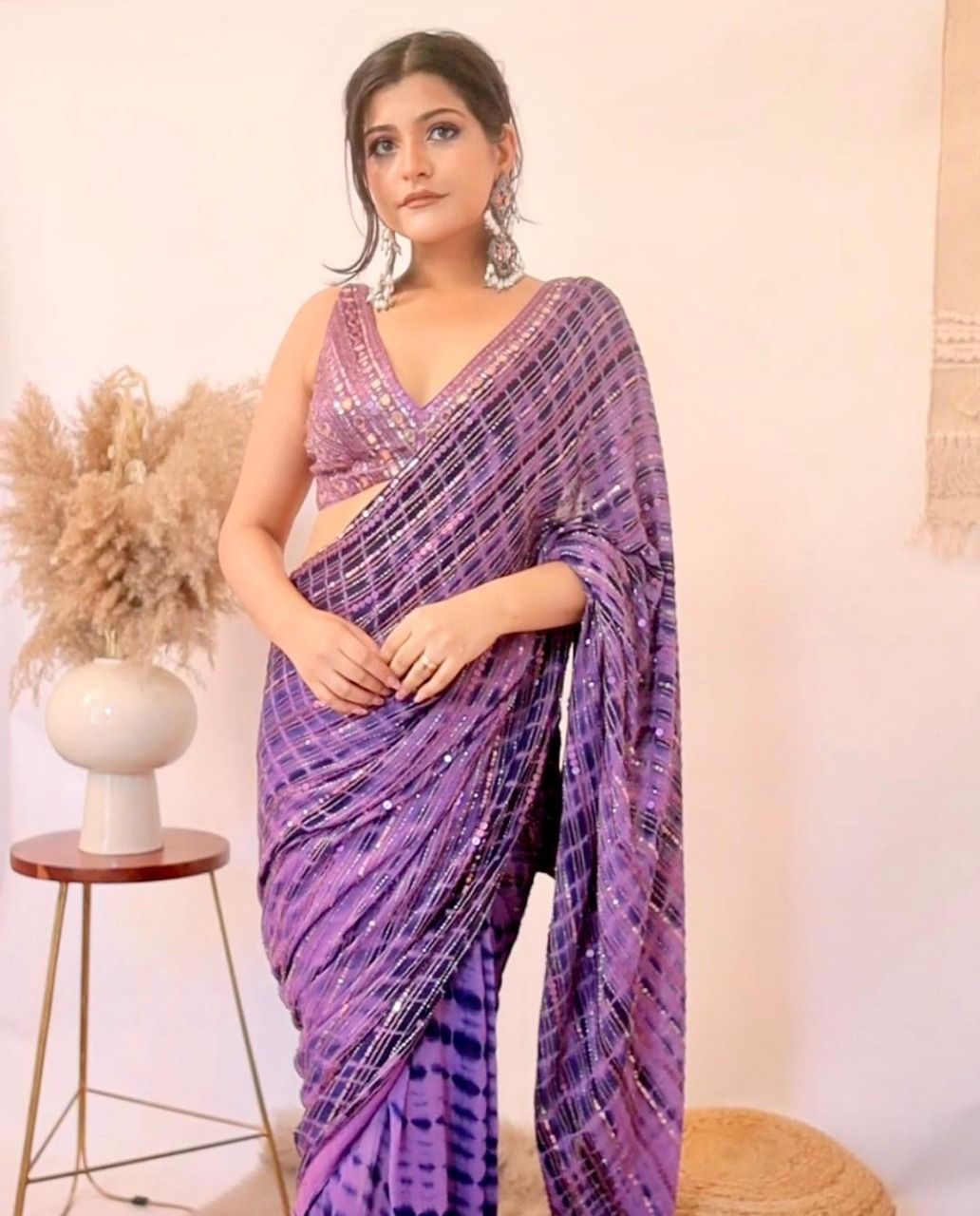 LG 1329 Purple Saree : Georgette Blouse :Taffeta Silk Double Sequence Embroidery Work With Real Mirror Hand Work Party, Wedding,@2149/- Only | Sarees, Bollywood Sarees, Creative Sarees, Designer Sarees, Embroidered Sarees, Ethnic Saree, Modern Digital sarees, Party Wear Sarees