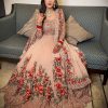 Women's Orange Color Full Sequence Diamond Work Party Wear Gown