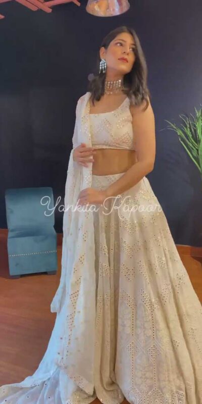 RTC 6221 White Lehenga : Georgette Work : Heavy Embroidery With Sequence Work Blouse : Georgette Party, Festive, Events Etc.@1999/- Only | Lehenga, Bollywood Lehenga, Creative Lehenga, Designer Lehenga, Embroidered Lehenga, Party Wear Lehenga