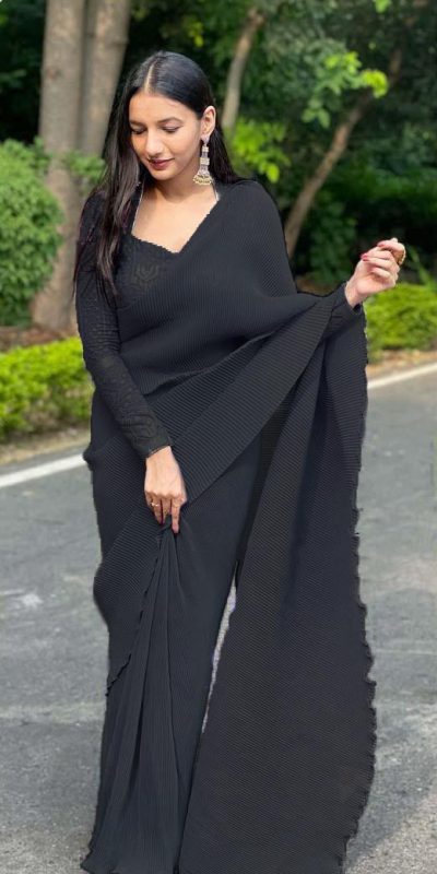 Net Embroidery Saree In Black Colour - SR4690415