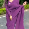 Women's Party Wear Superb Violet Color Pleating Work Saree