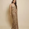 Artful Peach Color Georgette lace border Sequence Fancy Saree