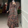 Beautiful Black Color Georgette Floral Printed Gown With Pearl Lace Border Dupatta