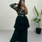 Bombastic Green Color Heavy Georgette Embroidery Sequence Work Plazzo Suit