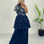 Bombastic Blue Color Heavy Georgette Embroidery Sequence Work Plazzo Suit