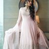 Adorable Baby Pink Color Georgette Embroidery Sequence Work Gown