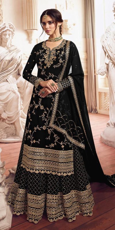 Adorable Black Color Georgette Embroidery Sequence Sharara Suit