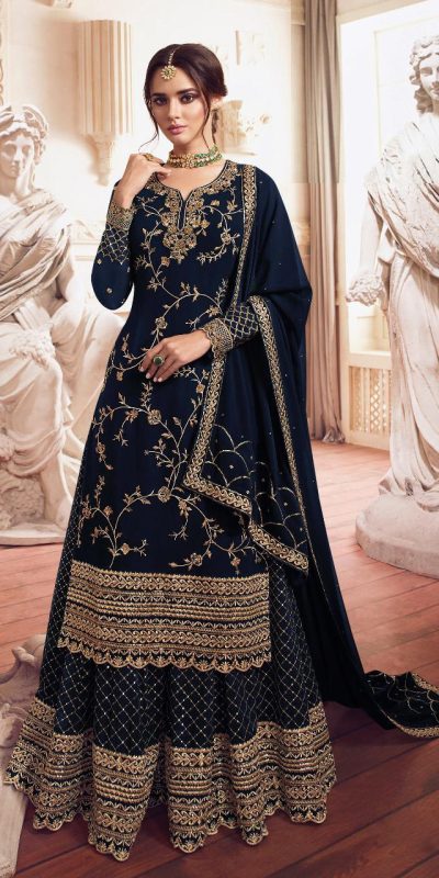 Adorable Blue Color Georgette Embroidery Sequence Sharara Suit