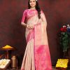 Adorable Golden Pink Color Lichi Silk Gold & Silver Zari Saree