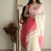 Aesthetically White Color Soft Lilan Slab Jacquard Work Saree