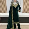 Aurora Green Color Heavy Viscose Velvet With Embroidery Sequence Work Salwar Suit