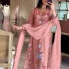 Awesome Orange Color Georgette Embroidery Work Salwar Suit