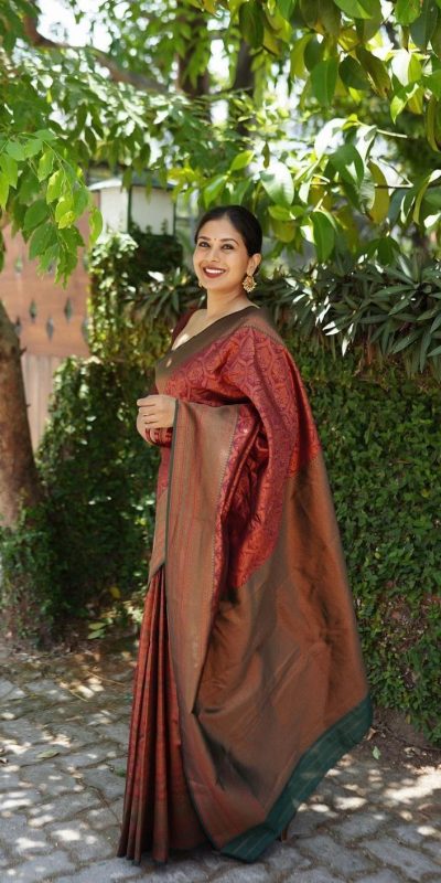 Beautiful Maroon Color Soft Lichi Silk Saree With Ordinary Design Saree