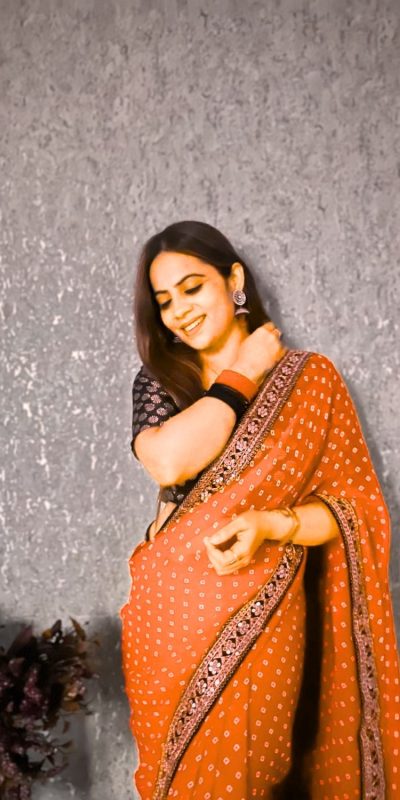 Brilliant Orange Color Printed Georgette With Sequence Embroidery Lace Saree