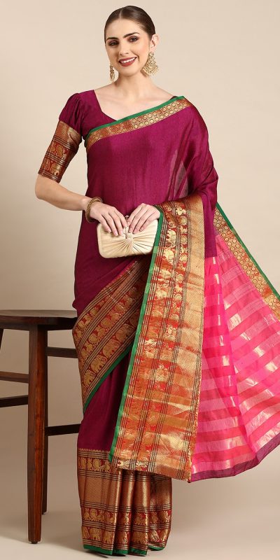 Brilliant Red Color Narayan Pet Zari Weaving Work Saree