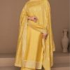 Charming Yellow Color Sequence Embroidery Stone Work Straight Salwar Suit