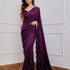 Classic Wine Color Georgette Embroidery Sequins Work Saree