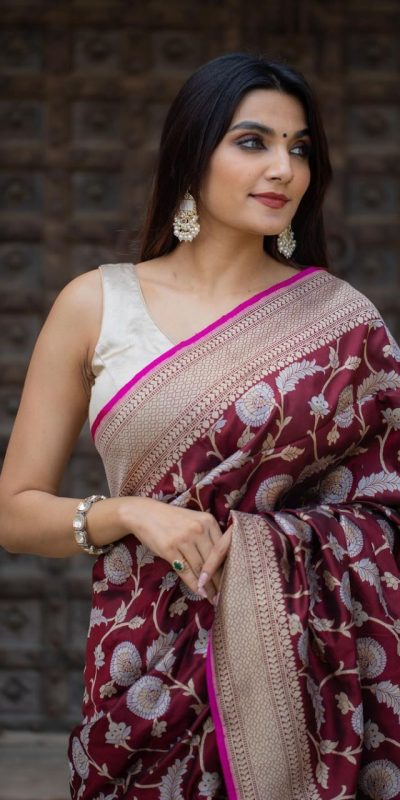 Decorative Maroon Color Soft Lichi Silk With Ordinary Design Saree