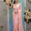 Elegant Pink Color Georgette  Rainbow Sequence Work Saree