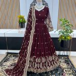 Graceful Dark Brown Color Georgette Embroidery Sequence Work Gown