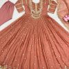 Graceful Peach Color Georgette With Heavy Embroidery Sequence Work Party Wear Gown