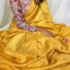 Lovely Yellow Color Gadhawal Chex Arca Work Partywear Designer Style Saree