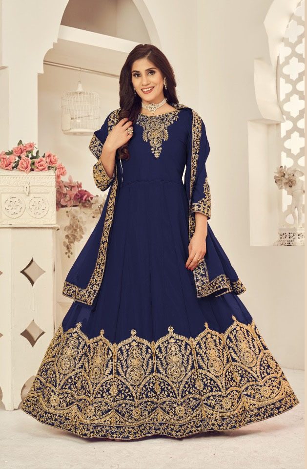 Marvelous Blue Color Georgette Cording Stone Work Anarkali Suit