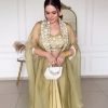 Designer Olive Green Color Sequence Work Dhoti Style Saree