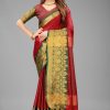Resplendent Red Color Pure Mercerized Cotton Silk Saree