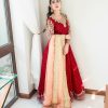 Luminous Red Color Faux Georgette Embroidery Sequence Work Gown
