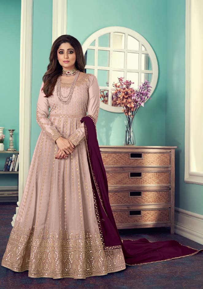 Adorable Peach Color Gown Georgette With Embroidery Work