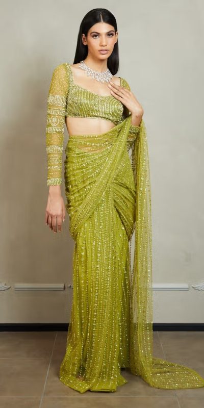 attractive-green-color-fancy-sequence-work-thread-work-saree