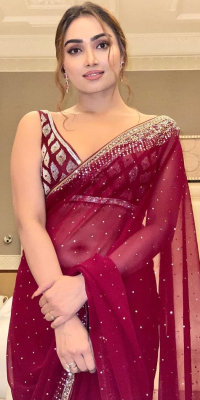 attractive-maroon-color-georgette-with-embroidery-work-saree