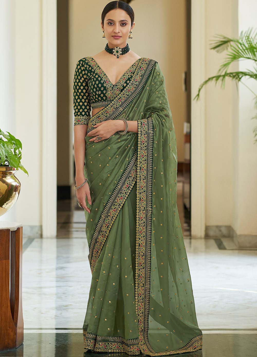 BT 1031 Green Saree : Vichitra Silk Blouse : Banglori Silk Work : Heavy Embroidery Coding With Sequence Work Wedding, Festive, Events @1649/- | Sarees, Bollywood Sarees, Creative Sarees, Designer Sarees, Embroidered Sarees, Party Wear Sarees