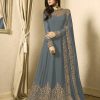 Floor Length Anarkali For Women's In Grey Color With Heavy Georgette