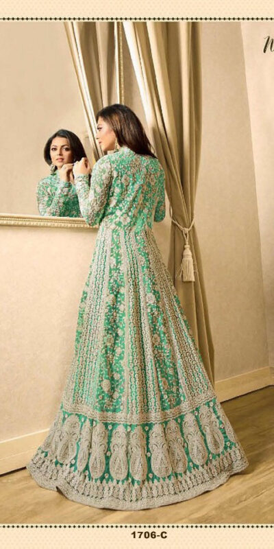 T 1706 Light GreenColor: Light GreenFabrics: Top Fabric :Georgette Bottom Fabric : Santoon Dupatta Fabric : NazmeenStitch Type: Semi-Sttiched | Anarkali Suits, Bollywood Anarkali, Creative-Anarkali, Designer Anarkali, Embroidered Anarkali, Party Wear Anarkali