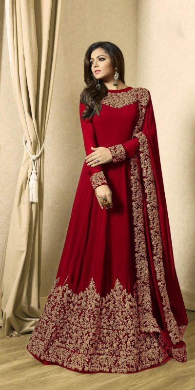 Floor Length Anarkali For Women's In Red Color With Heavy Georgette