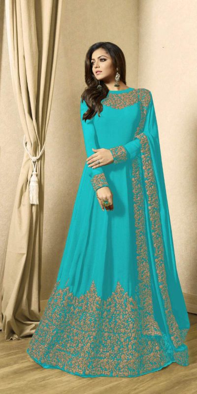 Floor Length Anarkali For Women's In Sky Blue Color With Heavy Georgette