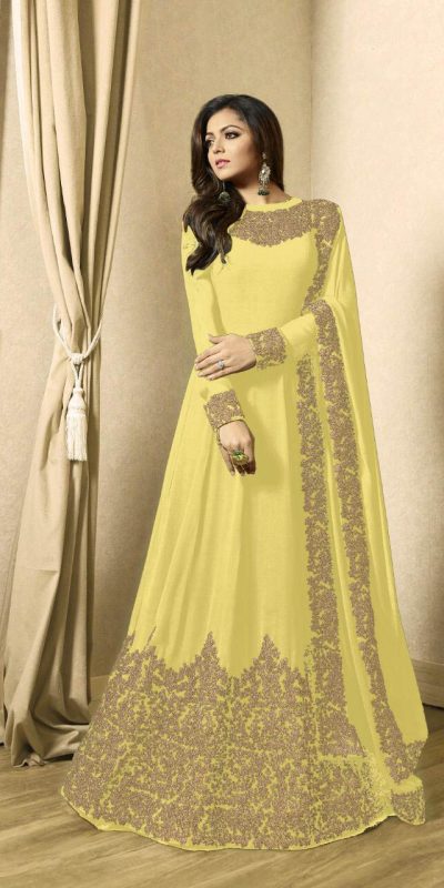 Floor Length Anarkali For Women's In Yellow Color With Heavy Georgette