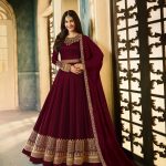 Fragile Maroon Color Rangoli With Cording Work Anarkali Suit