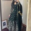 Go On Fancy Look With Green Color Sequins Embellished Anarkali