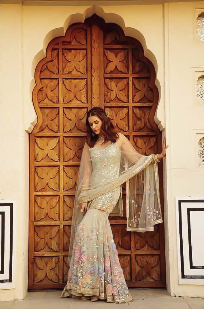 NSR 561 Off White Top : Soft Butterfly Net Sharara : Soft Butterfly Net Work : Embroidery With Heavy Sequence Work Wedding, Party, @2199/- | Salwar suit, Designer Suits, Casual Suits, Creative suits, Palazzo Suits, Party Wear Suits, Straight Suits