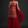NSR 1301 Red Top : Georgette Work : Heavy Embroidery With Real Mirror Work Sharara : Georgette Wedding, Party, Festive, Events @1849/- | Salwar suit, Designer Suits, Casual Suits, Creative suits, Palazzo Suits, Party Wear Suits, Straight Suits